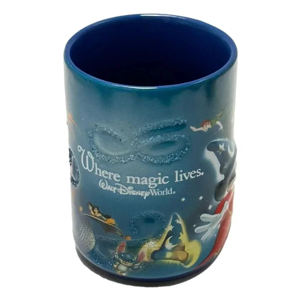 Walt Disney World Theme‎  Park Mug Where Magic Mug Blue 3D with Glitter